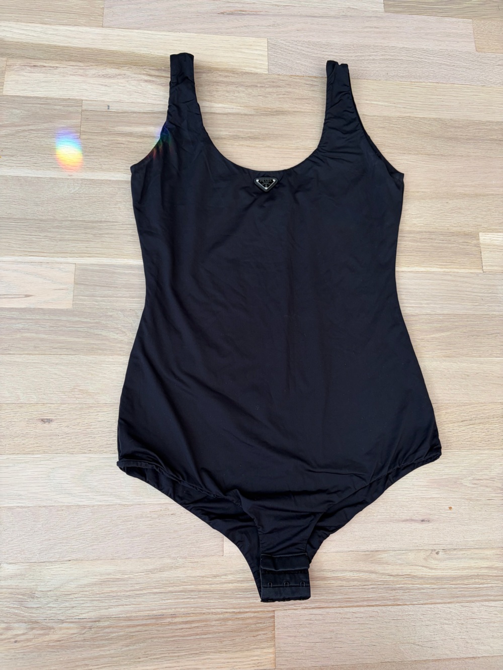 Prada Black Sleeveless Bodysuit with Logo Plaque